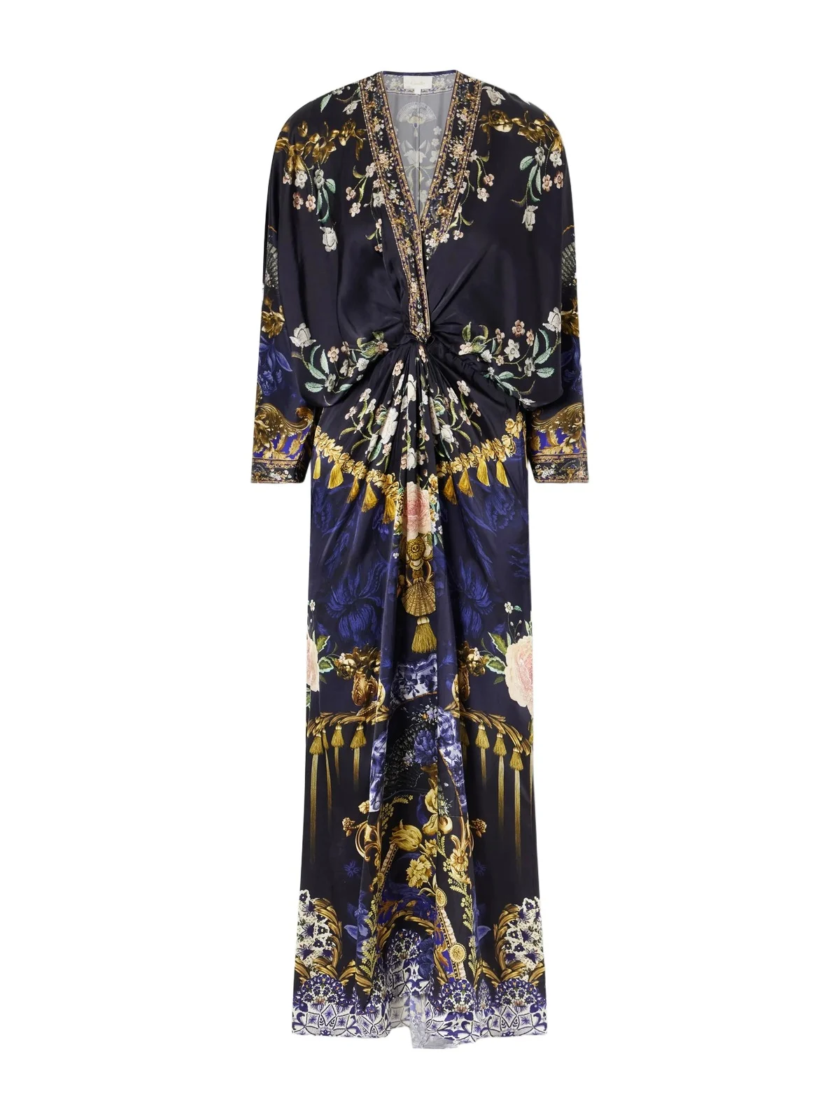 Gathered Embellished Printed Silk Maxi Dress Gathered Embellished Printed Silk Maxi Dress