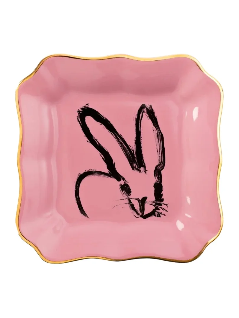 Hunt Slonem Portrait Plate with Gold Rim - Pink