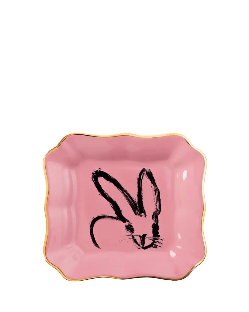 Hunt Slonem Portrait Plate with Gold Rim - Pink