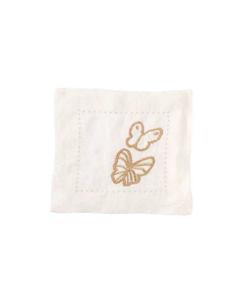 Hunt Slonem Painted Butterfly Embroidered Linen Cocktail Napkins, Set of 6