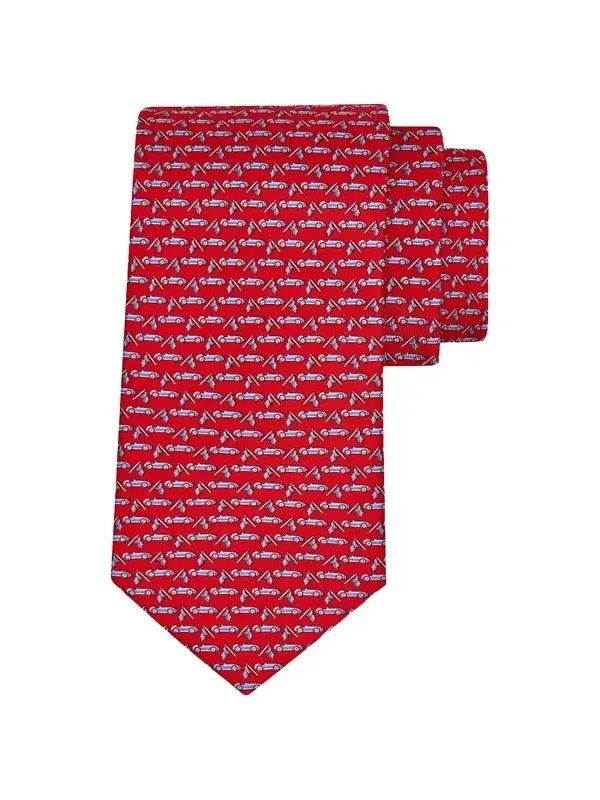 Ferragamo Men's Sports Car and Flag Silk Tie