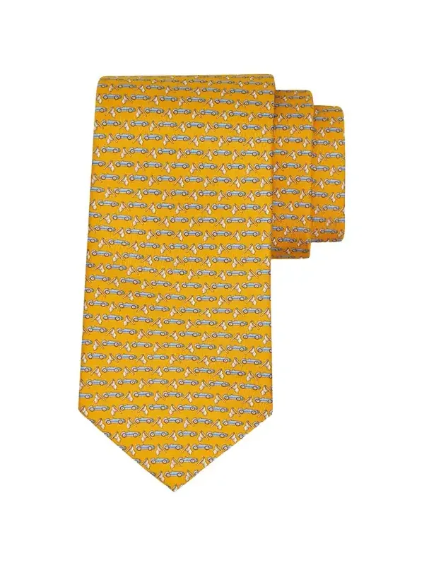 Ferragamo Men's Sports Car and Flag Silk Tie