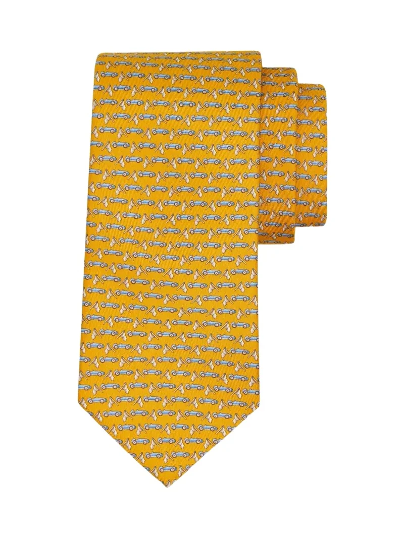 Ferragamo Men's Sports Car and Flag Silk Tie