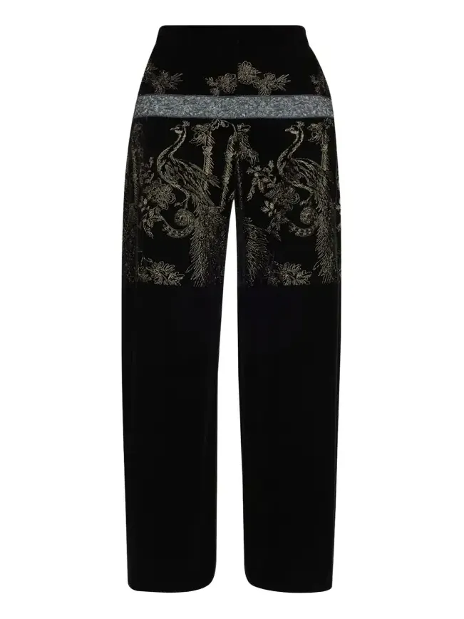 Metallic Embroidered Velvet Wide-Leg Trousers Metallic Embroidered Velvet Wide-Leg Trousers