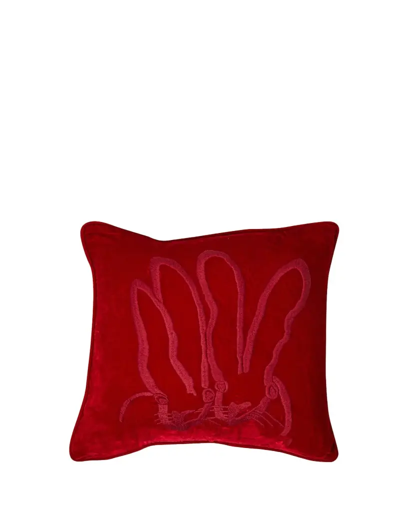 Hunt Slonem Hand-Embroidered Bunny Velvet Pillow, 18" Square | Image 1 Hunt Slonem Hand-Embroidered Bunny Velvet Pillow, 18" Square | Image 1