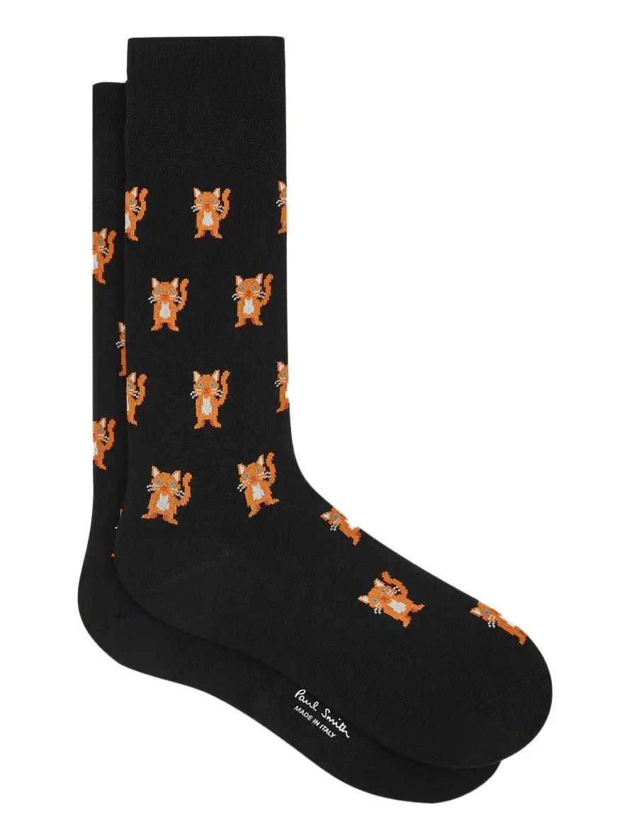 Paul Smith Men's Orange Cat Crew Socks