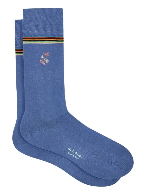 Men's Artist Stripe & Embroidered Shells Crew Socks Men's Artist Stripe & Embroidered Shells Crew Socks
