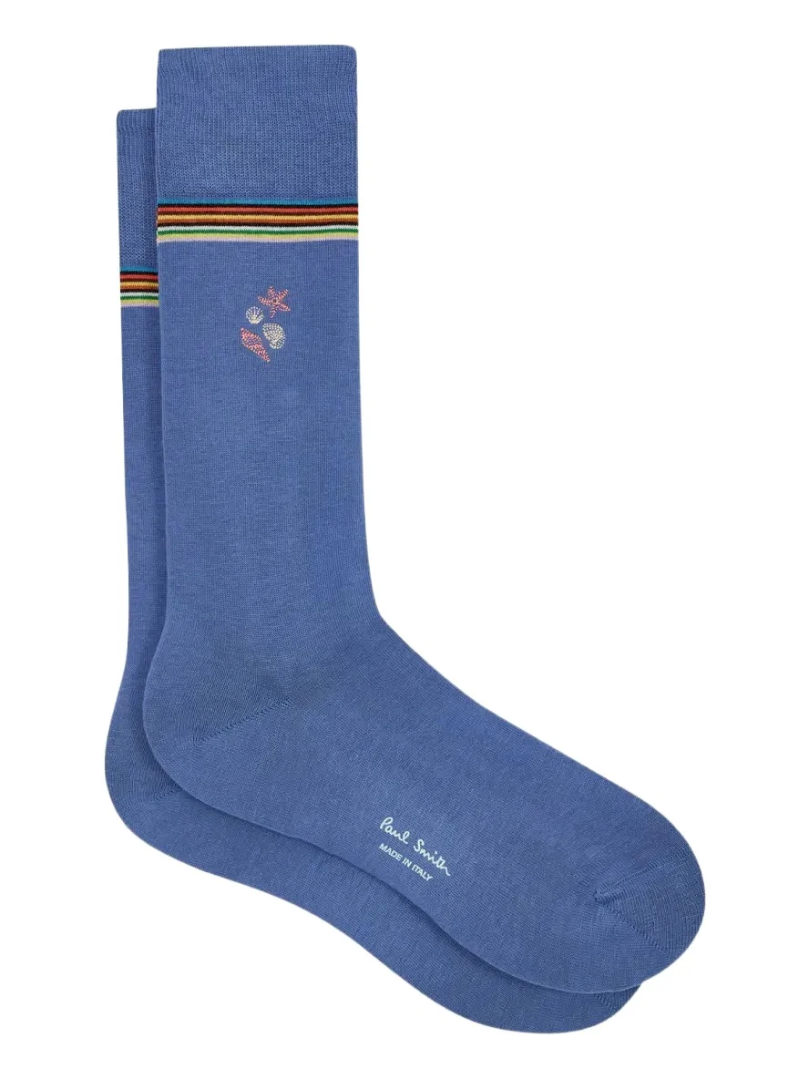 Men's Artist Stripe & Embroidered Shells Crew Socks Men's Artist Stripe & Embroidered Shells Crew Socks