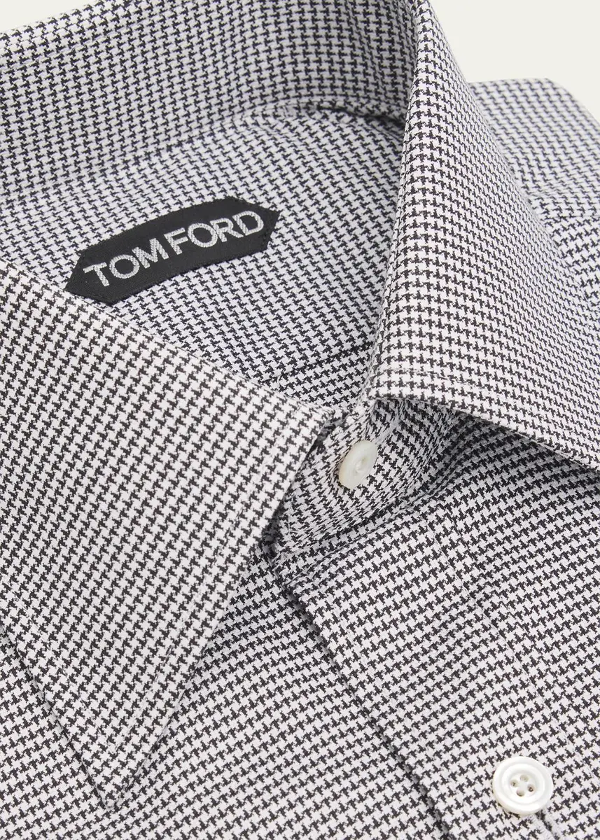 Tom Ford Men's Cotton Micro-Houndstooth Dress Shirt | Thumbnail 2 Tom Ford Men's Cotton Micro-Houndstooth Dress Shirt | Thumbnail 2