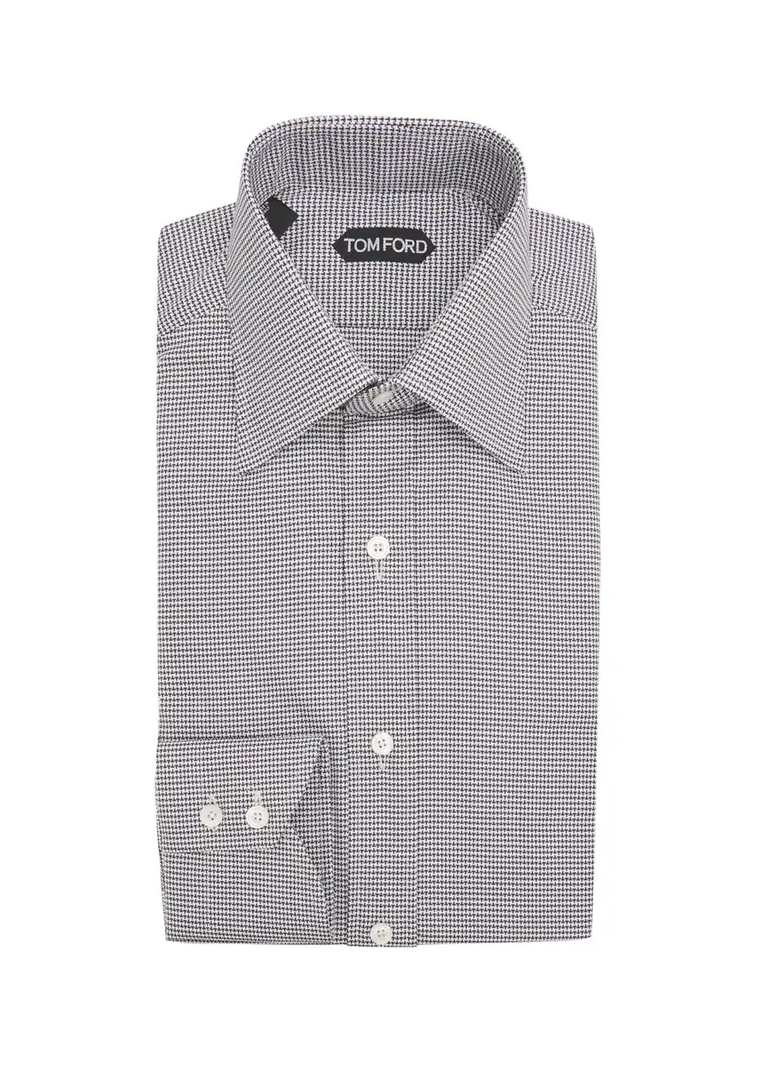 Tom Ford Men's Cotton Micro-Houndstooth Dress Shirt | Thumbnail 3 Tom Ford Men's Cotton Micro-Houndstooth Dress Shirt | Thumbnail 3