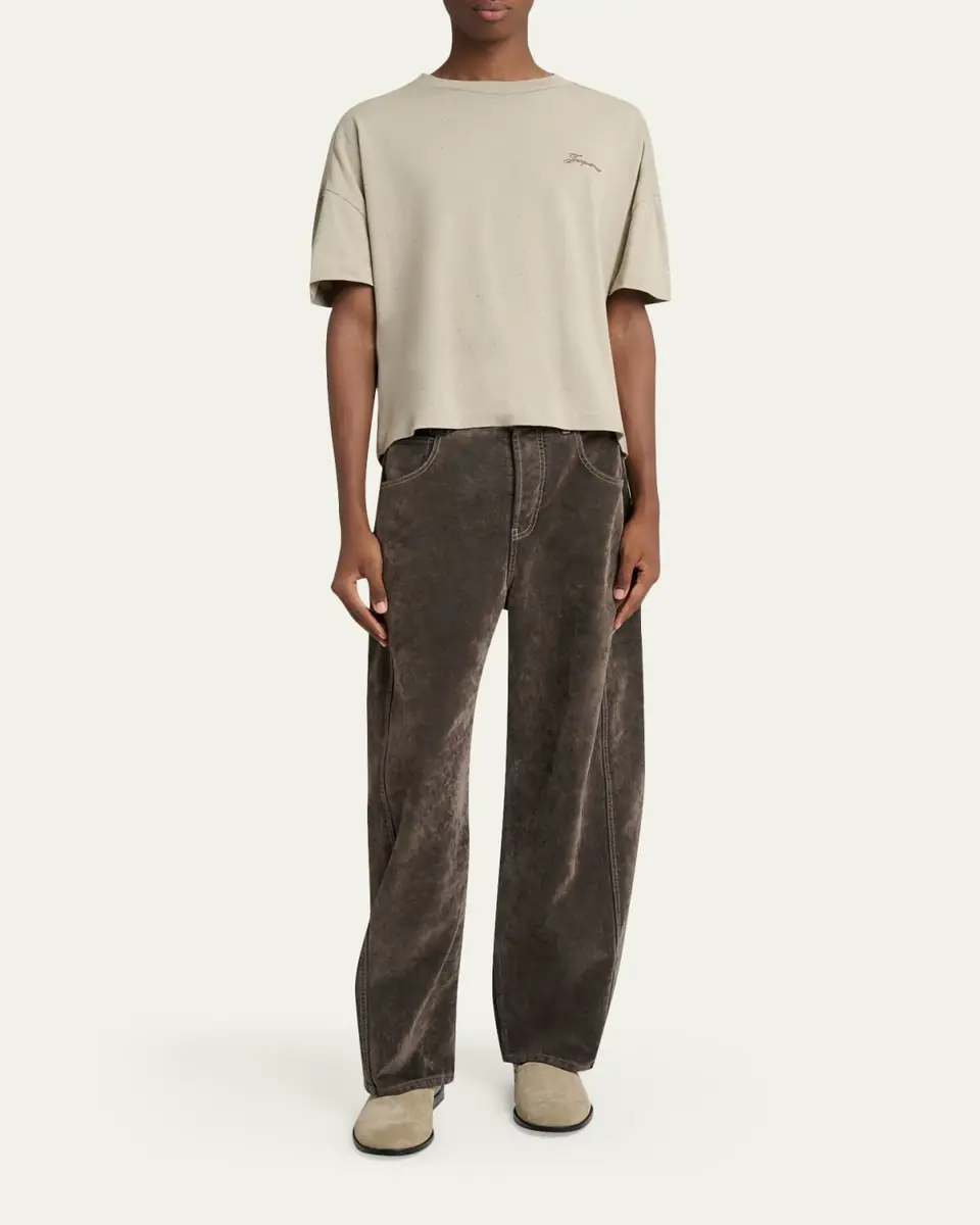 Jacquemus Men's Speckled Cotton-Blend Embroidered Logo T-Shirt | Thumbnail 2 Jacquemus Men's Speckled Cotton-Blend Embroidered Logo T-Shirt | Thumbnail 2
