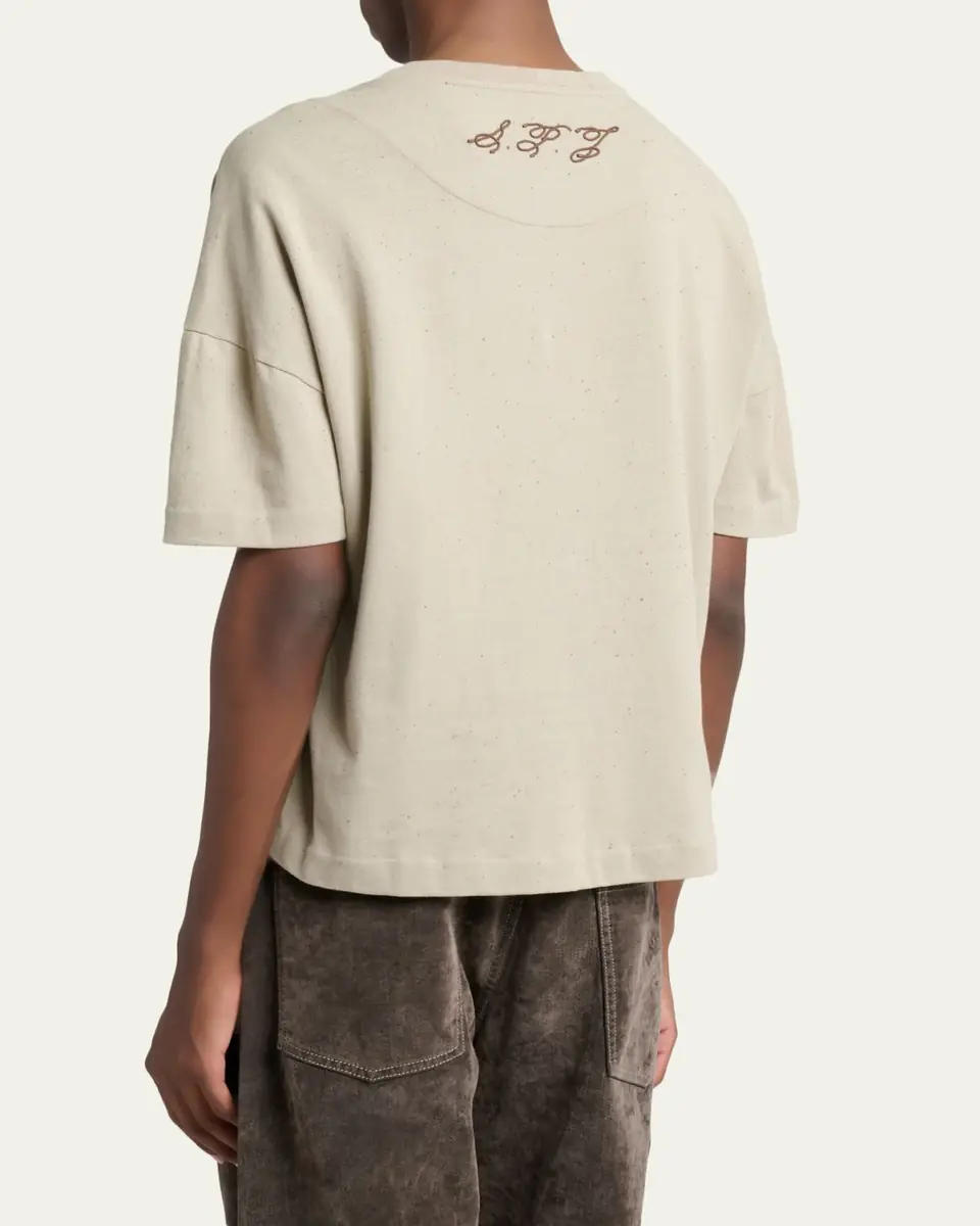 Jacquemus Men's Speckled Cotton-Blend Embroidered Logo T-Shirt | Thumbnail 3 Jacquemus Men's Speckled Cotton-Blend Embroidered Logo T-Shirt | Thumbnail 3