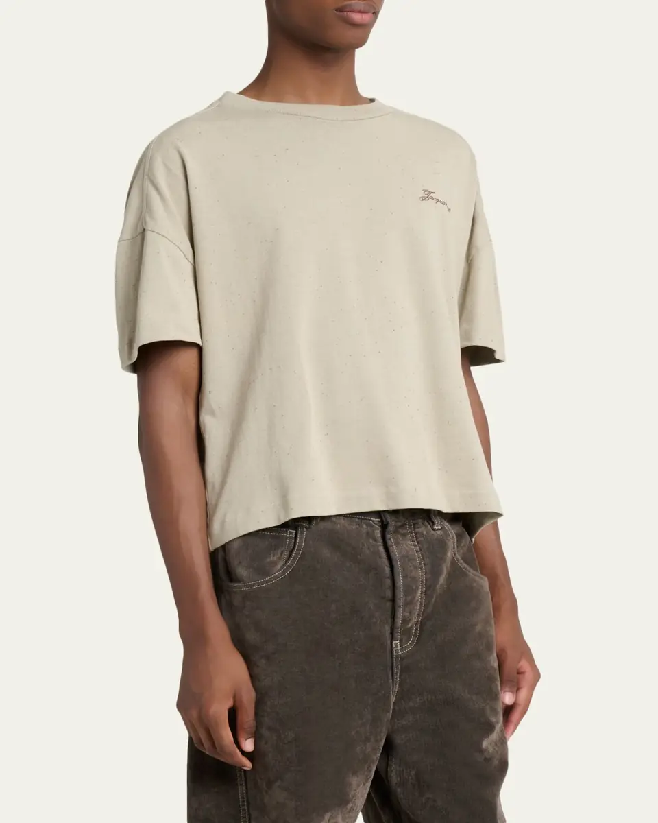 Jacquemus Men's Speckled Cotton-Blend Embroidered Logo T-Shirt | Thumbnail 4 Jacquemus Men's Speckled Cotton-Blend Embroidered Logo T-Shirt | Thumbnail 4