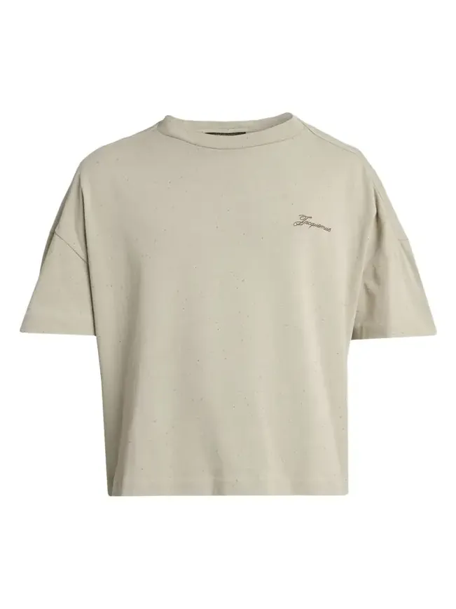 Jacquemus Men's Speckled Cotton-Blend Embroidered Logo T-Shirt