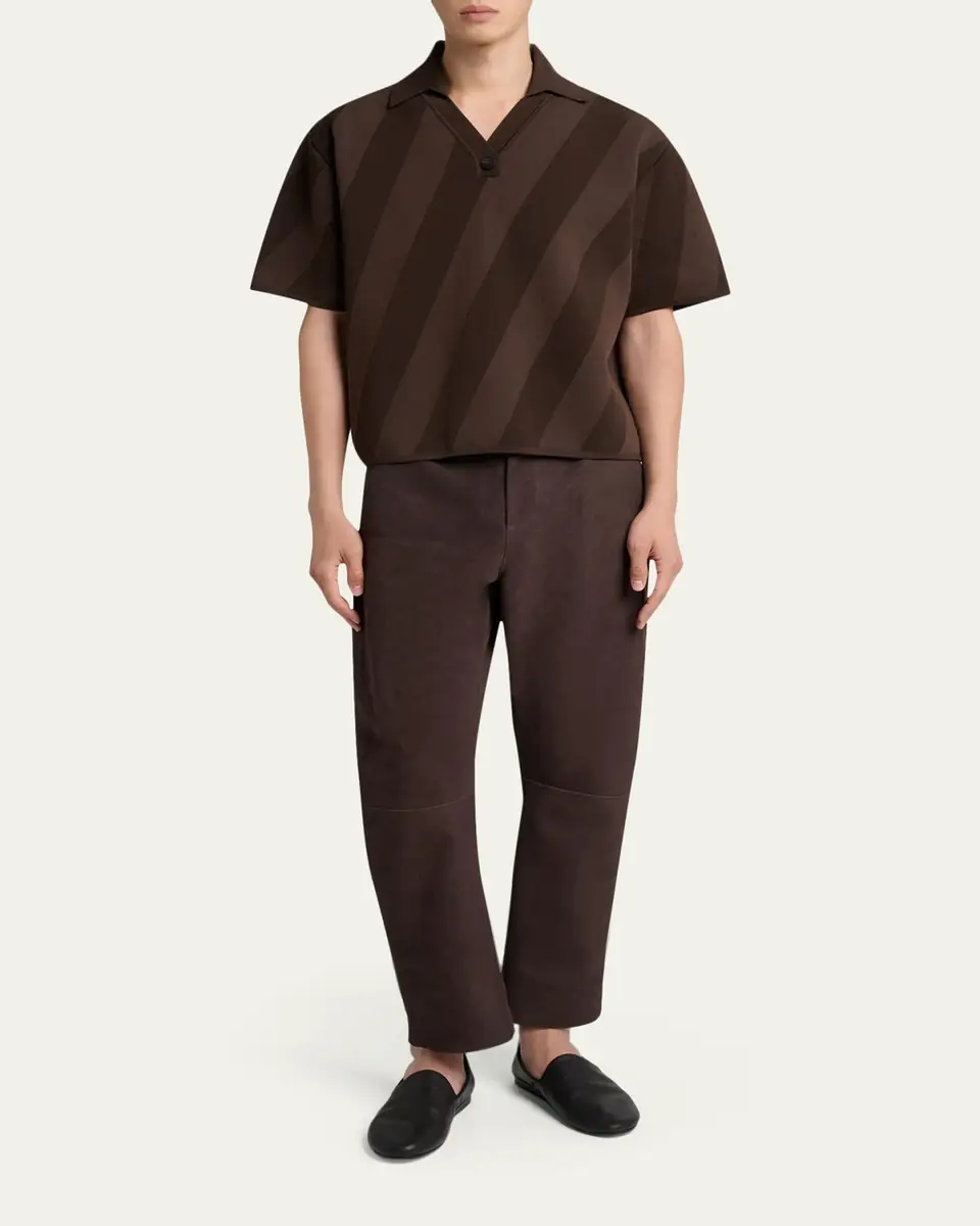 Jacquemus Men's Wide Stripe Knit Johnny Collar Polo Shirt | Thumbnail 2 Jacquemus Men's Wide Stripe Knit Johnny Collar Polo Shirt | Thumbnail 2