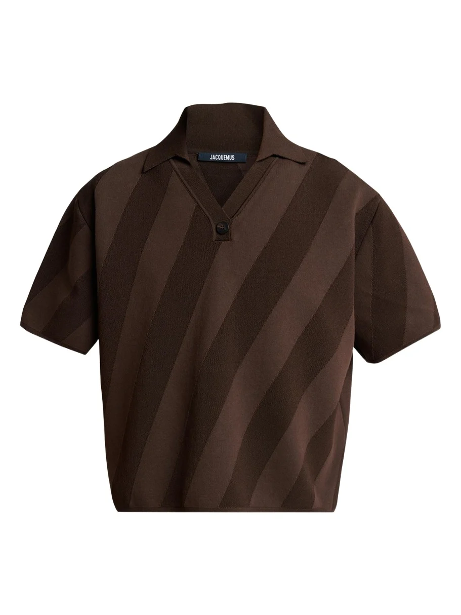 Men's Wide Stripe Knit Johnny Collar Polo Shirt Men's Wide Stripe Knit Johnny Collar Polo Shirt