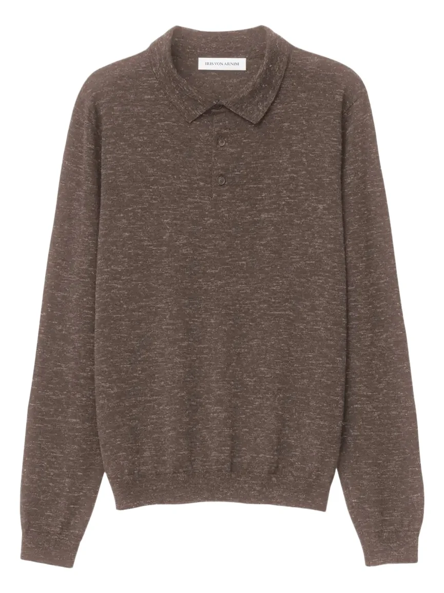 Iris Von Arnim Men's Wool, Silk and Linen Long-Sleeve Polo Shirt