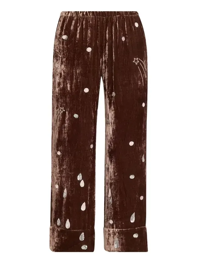 BERNADETTE Louis Embellished Velvet Straight-Leg Pajama Pants