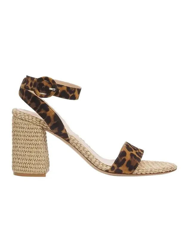 85mm Leopard-Printed Suede and Raffia Sandals 85mm Leopard-Printed Suede and Raffia Sandals