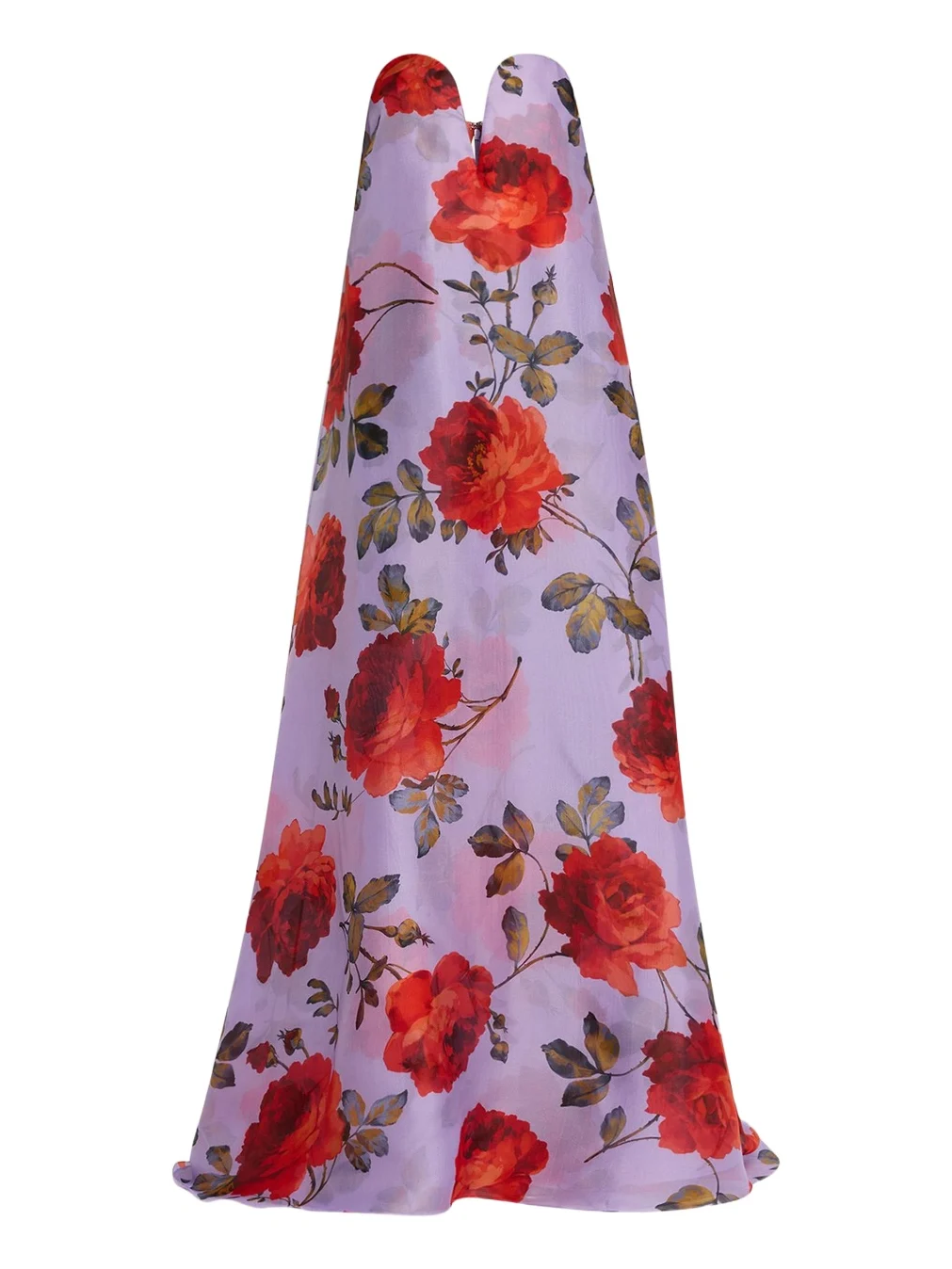 Plunging Strapless Rosette-Print Silk Chiffon Gown