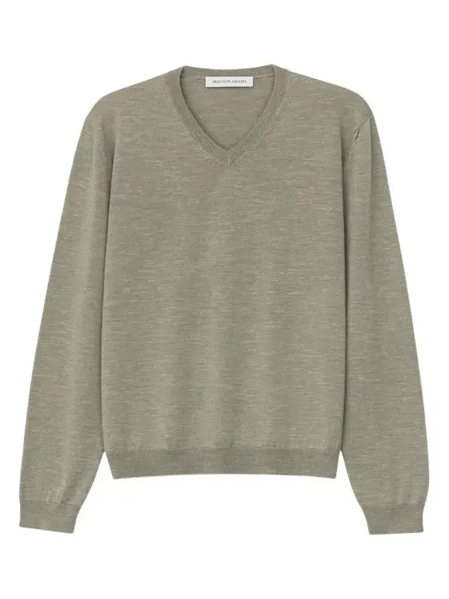 Men's Wool, Silk and Linen Knit V-Neck Sweater