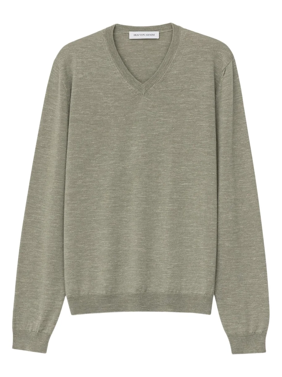 Iris Von Arnim Men's Wool, Silk and Linen Knit V-Neck Sweater
