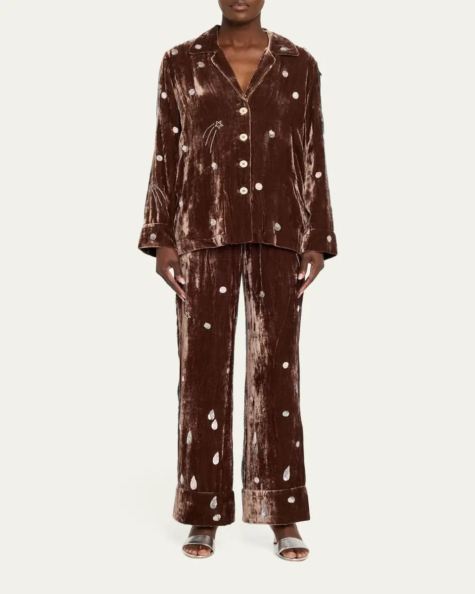 BERNADETTE Louis Embellished Velvet Pajama Shirt | Thumbnail 2 BERNADETTE Louis Embellished Velvet Pajama Shirt | Thumbnail 2
