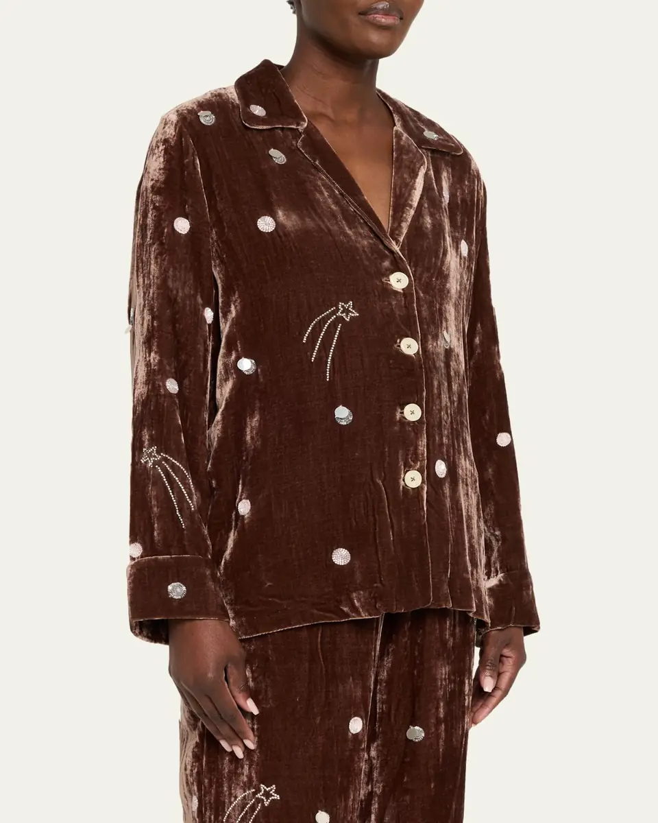 BERNADETTE Louis Embellished Velvet Pajama Shirt | Thumbnail 4 BERNADETTE Louis Embellished Velvet Pajama Shirt | Thumbnail 4
