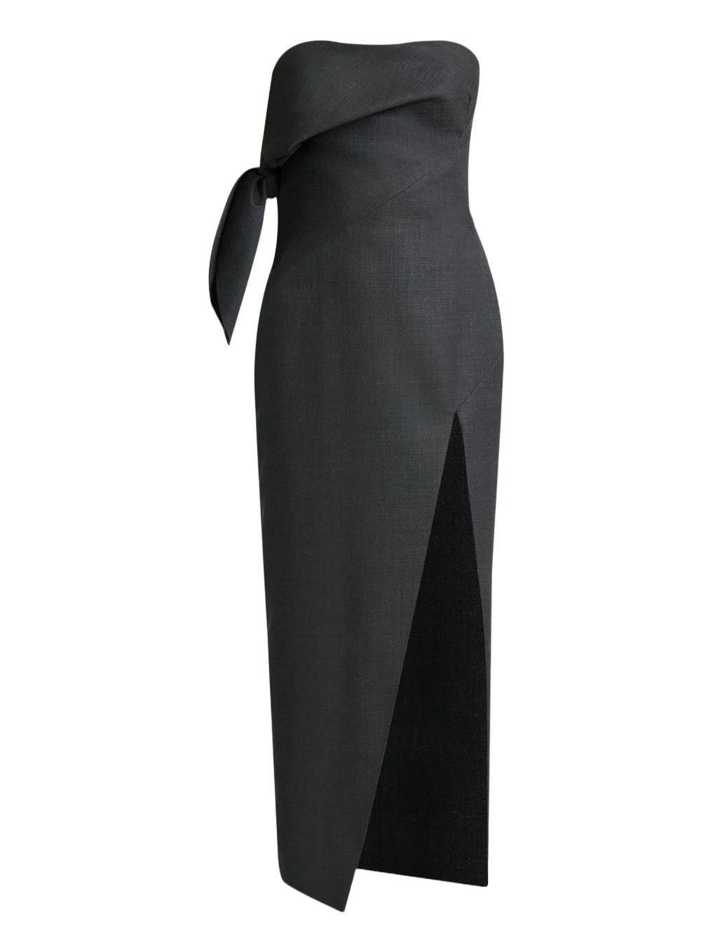 Strapless Bow Bustier Slit Midi Dress Strapless Bow Bustier Slit Midi Dress