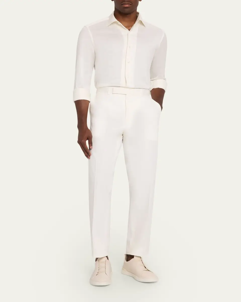 ZEGNA Men's Silk, Linen, and Cotton Melange Long-Sleeve Shirt | Thumbnail 2 ZEGNA Men's Silk, Linen, and Cotton Melange Long-Sleeve Shirt | Thumbnail 2