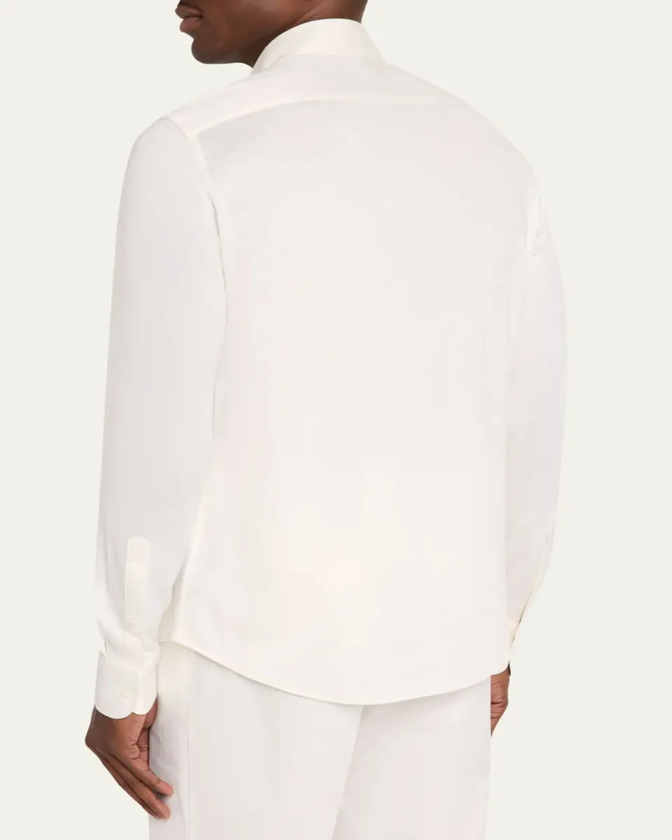 ZEGNA Men's Silk, Linen, and Cotton Melange Long-Sleeve Shirt | Thumbnail 3 ZEGNA Men's Silk, Linen, and Cotton Melange Long-Sleeve Shirt | Thumbnail 3