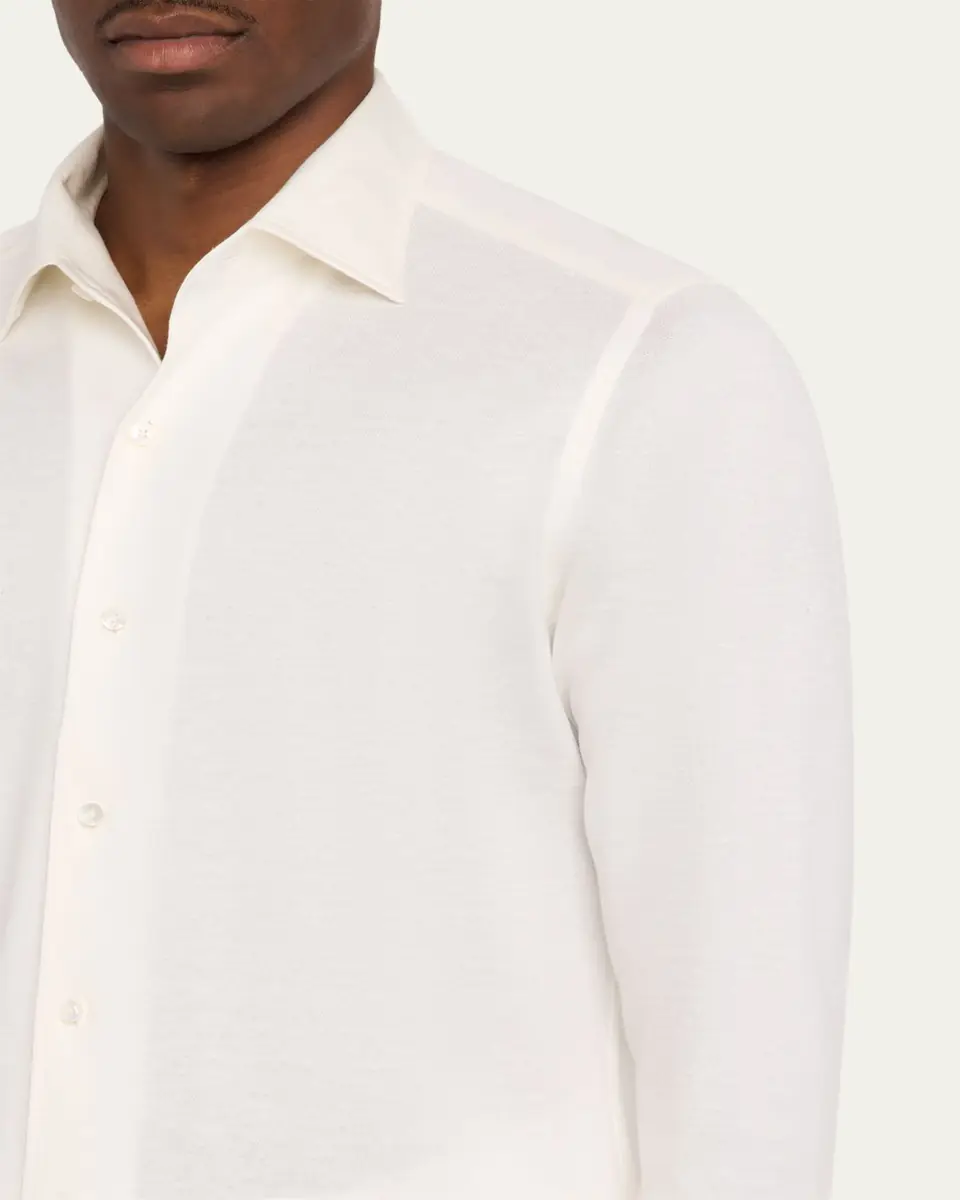 ZEGNA Men's Silk, Linen, and Cotton Melange Long-Sleeve Shirt | Thumbnail 5 ZEGNA Men's Silk, Linen, and Cotton Melange Long-Sleeve Shirt | Thumbnail 5