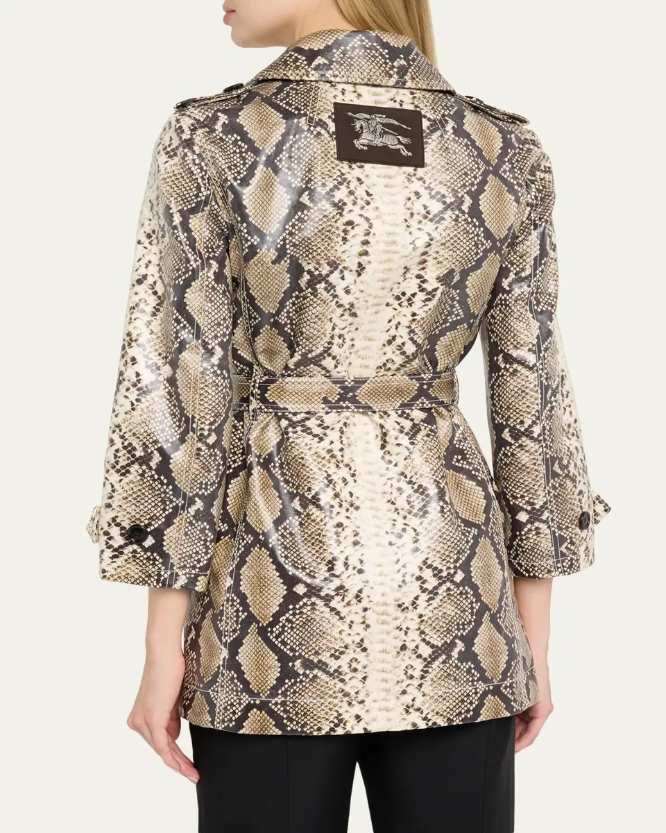 Burberry Stonehaven Python-Print Coated Short Car Coat | Thumbnail 3 Burberry Stonehaven Python-Print Coated Short Car Coat | Thumbnail 3