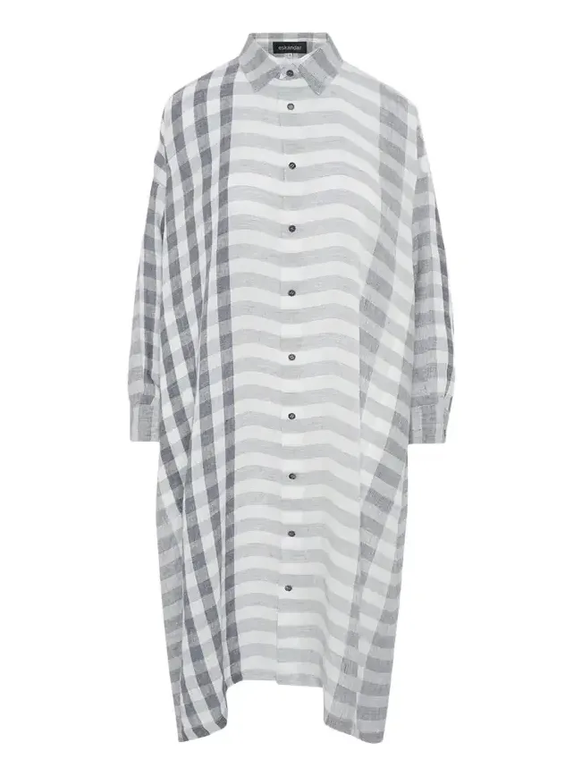 Striped Linen Wide A-Line Shirt Dress With Collar Striped Linen Wide A-Line Shirt Dress With Collar