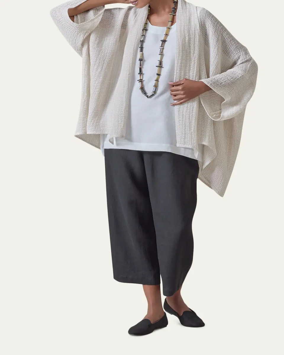 Eskandar Wide Short Sleeve Scrunch Shawl Collar Jacket - Mid Plus Length | Thumbnail 2 Eskandar Wide Short Sleeve Scrunch Shawl Collar Jacket - Mid Plus Length | Thumbnail 2