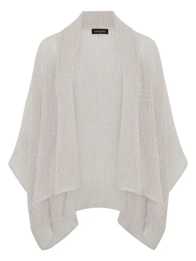 Wide Short Sleeve Scrunch Shawl Collar Jacket - Mid Plus Length