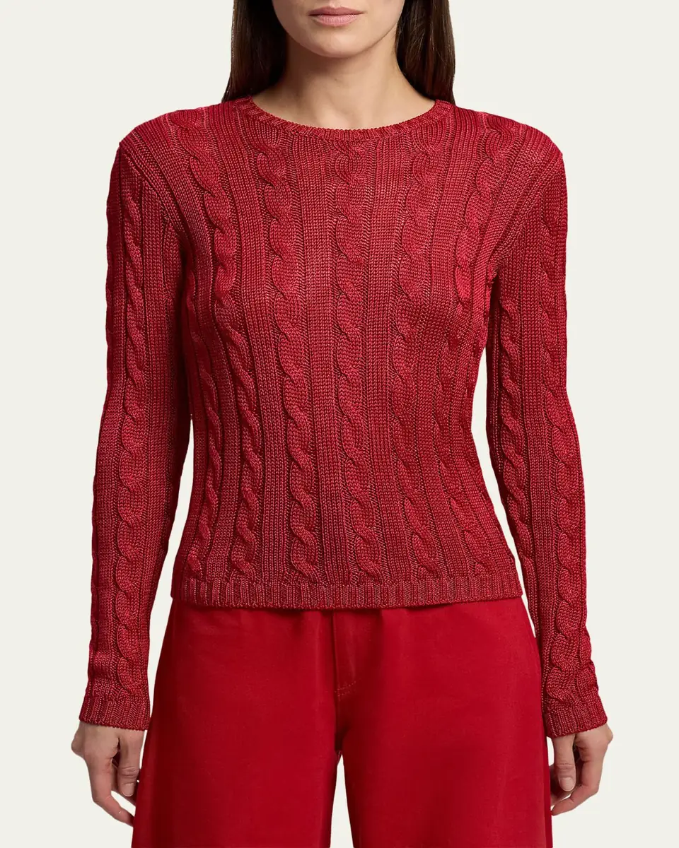 Ralph Lauren Collection Cable-Knit Silk Crewneck Sweater | Thumbnail 4 Ralph Lauren Collection Cable-Knit Silk Crewneck Sweater | Thumbnail 4