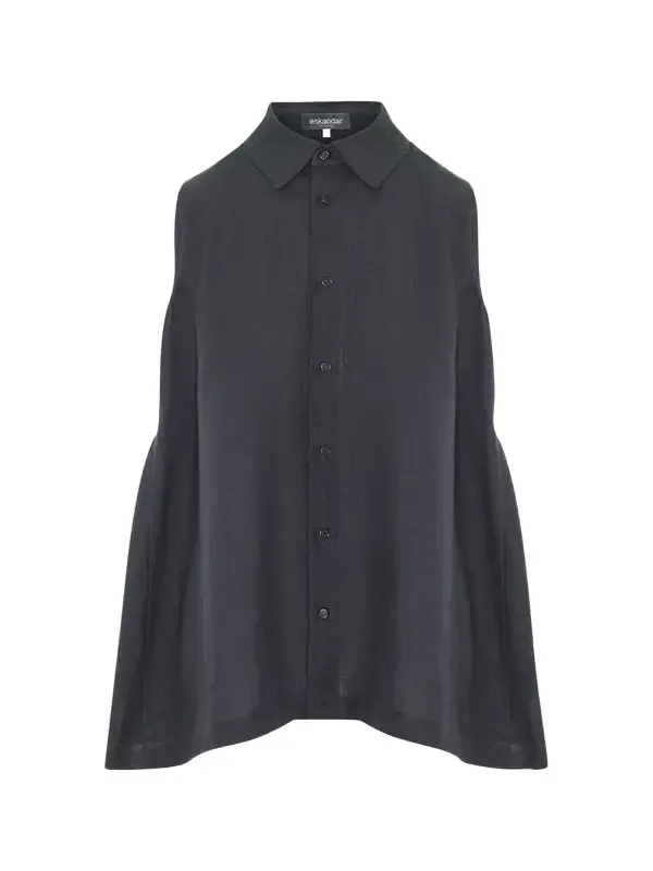 Side Pleated Sleeveless Shirt With Collar - Long Length