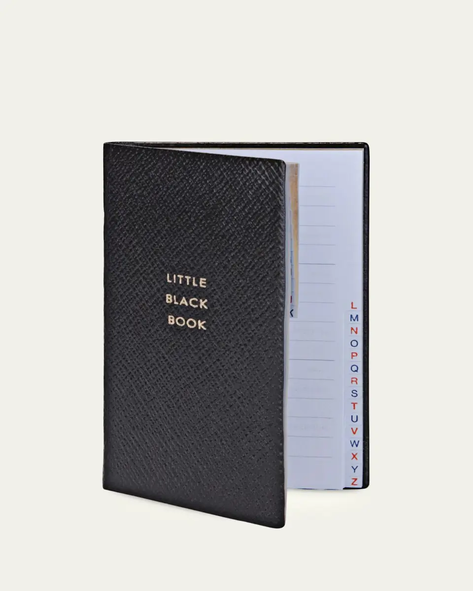 Smythson "Little Black Book" Wafer Fashion Address Book in Panama Leather | Thumbnail 2