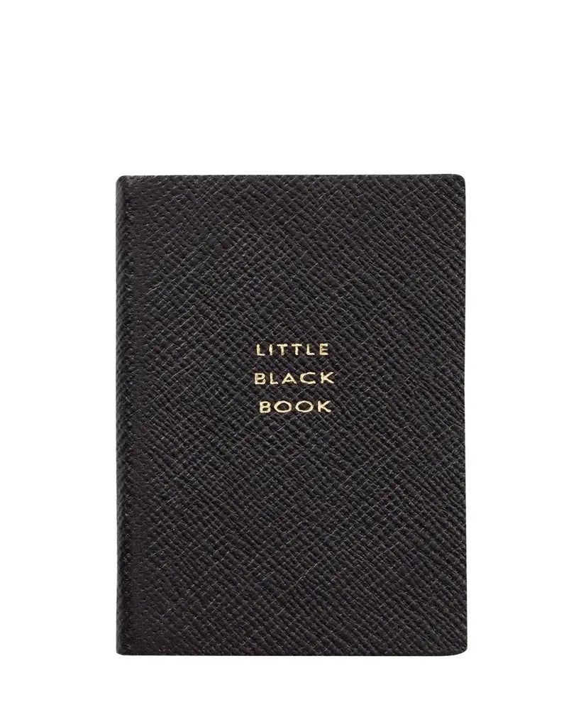 Smythson "Little Black Book" Wafer Fashion Address Book in Panama Leather