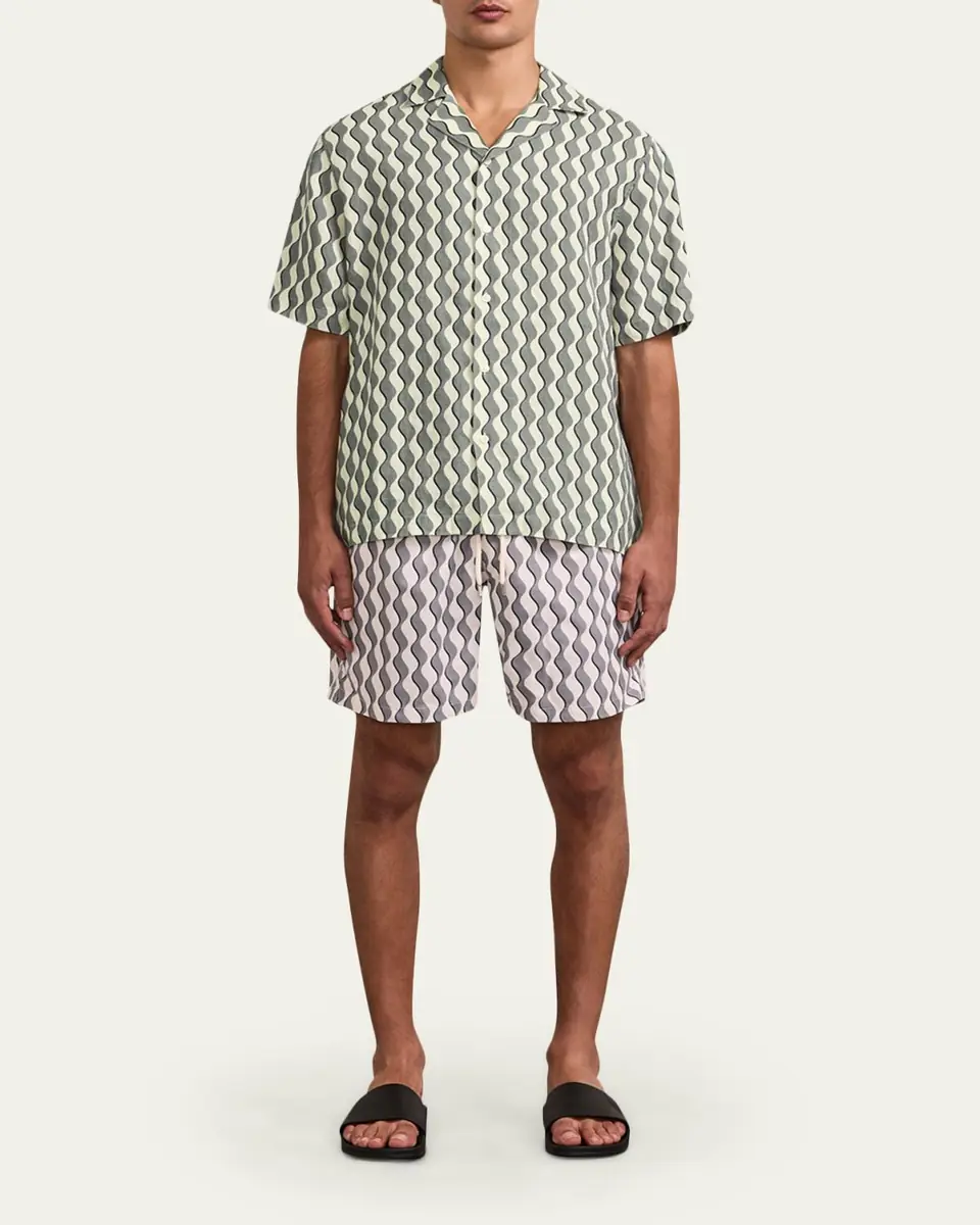 Frescobol Carioca Roberto Geometric Linen Button-Down Shirt | Thumbnail 2