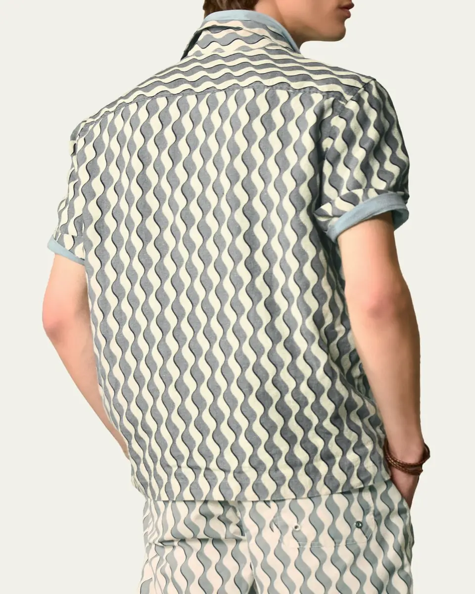 Frescobol Carioca Roberto Geometric Linen Button-Down Shirt | Thumbnail 3
