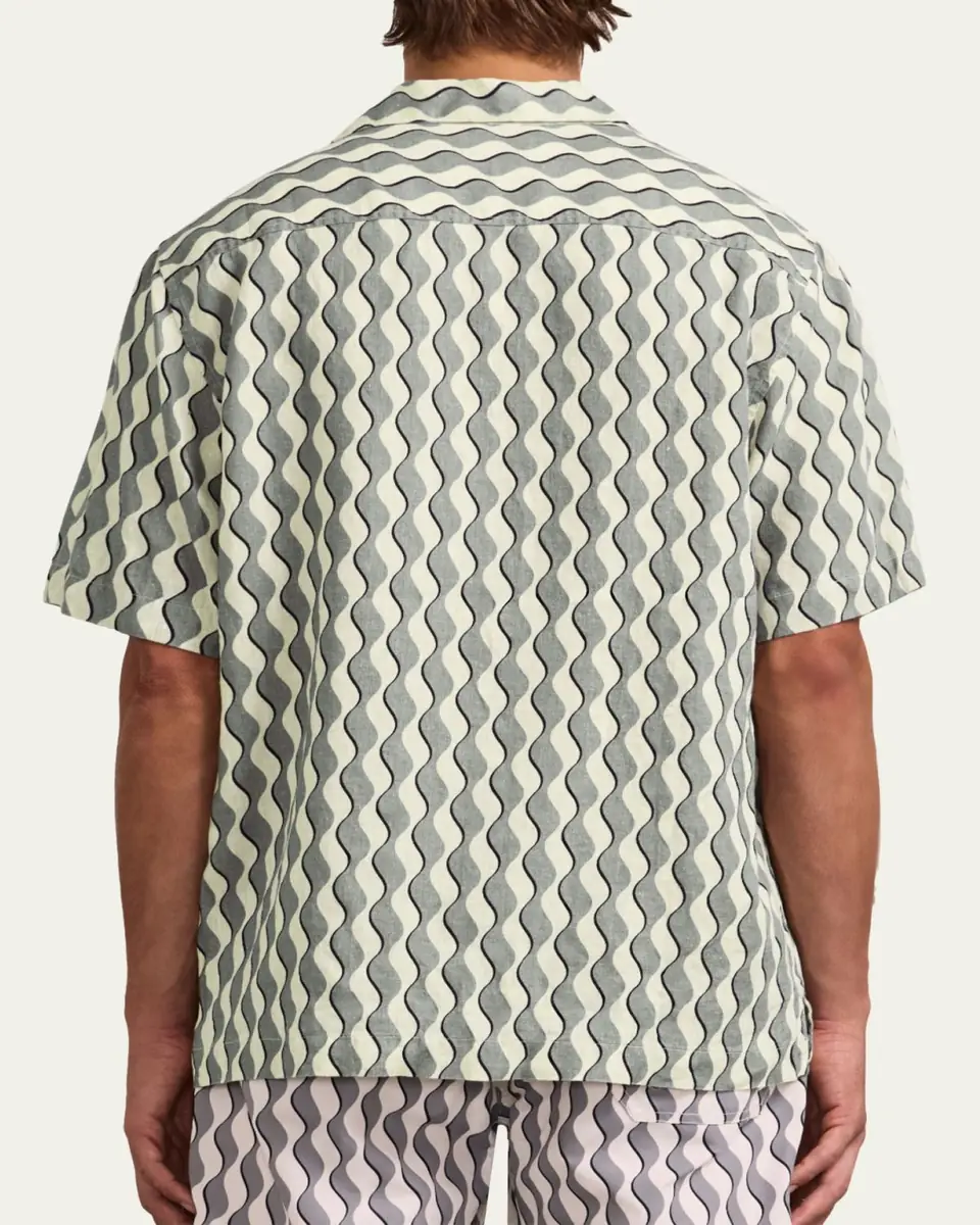 Frescobol Carioca Roberto Geometric Linen Button-Down Shirt | Thumbnail 4