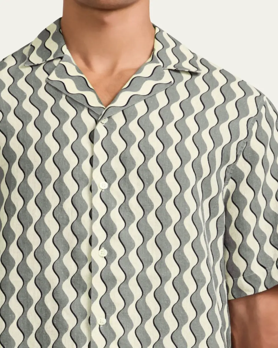 Frescobol Carioca Roberto Geometric Linen Button-Down Shirt | Thumbnail 5