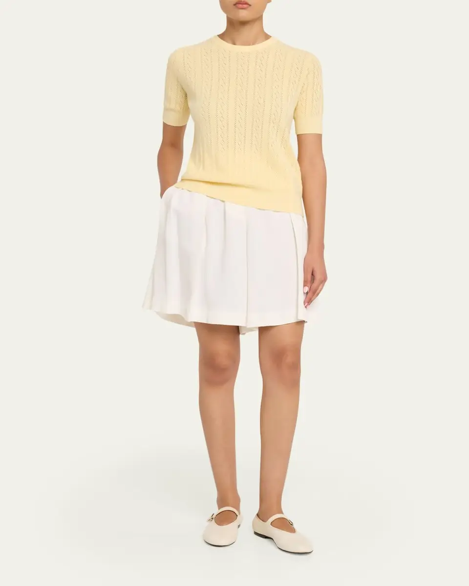 Lisa Yang Nika Cotton Pointelle Knit Short-Sleeve Sweater | Thumbnail 2 Lisa Yang Nika Cotton Pointelle Knit Short-Sleeve Sweater | Thumbnail 2