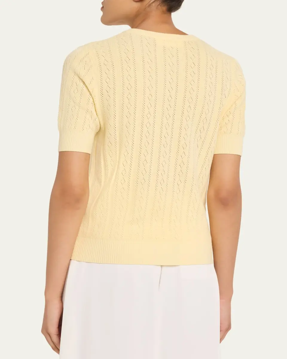 Lisa Yang Nika Cotton Pointelle Knit Short-Sleeve Sweater | Thumbnail 3 Lisa Yang Nika Cotton Pointelle Knit Short-Sleeve Sweater | Thumbnail 3