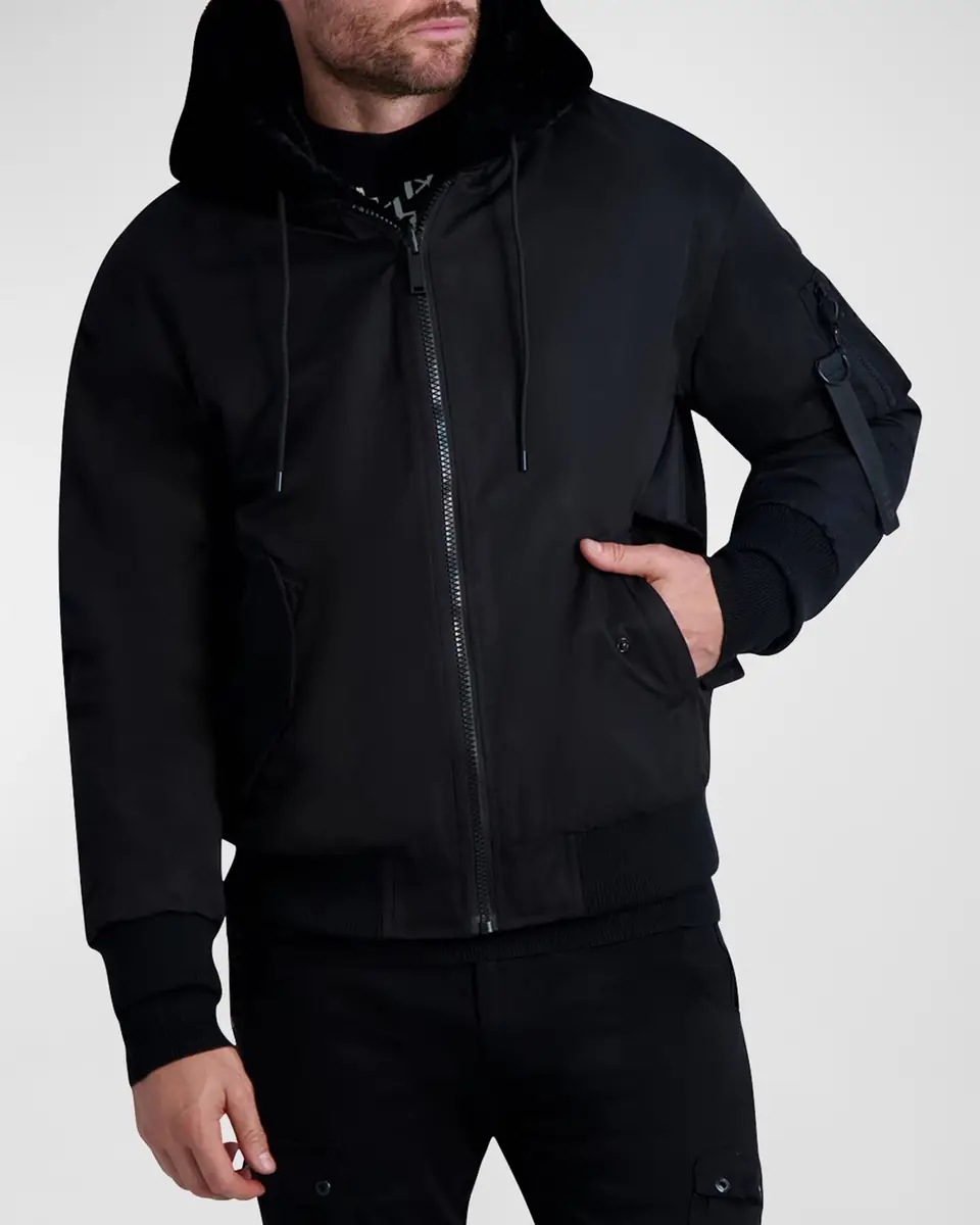 Karl Lagerfeld Paris Men's Reversible Bomber Jacket w/ Faux Fur | Thumbnail 5 Karl Lagerfeld Paris Men's Reversible Bomber Jacket w/ Faux Fur | Thumbnail 5