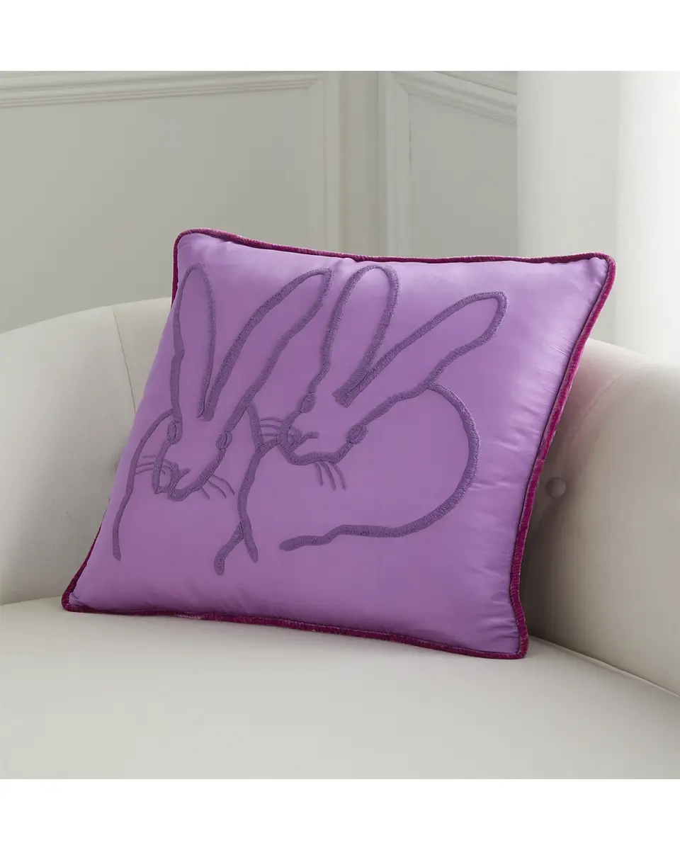 Hunt Slonem Hand-Embroidered Silk 2 Bunny Pillow | Thumbnail 2 Hunt Slonem Hand-Embroidered Silk 2 Bunny Pillow | Thumbnail 2