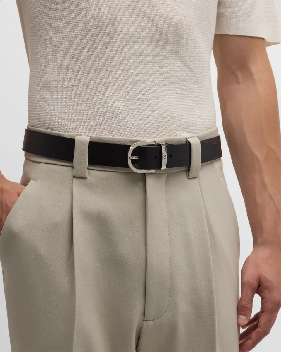Montblanc Men's Horseshoe Buckle Reversible Leather Belt | Thumbnail 2 Montblanc Men's Horseshoe Buckle Reversible Leather Belt | Thumbnail 2