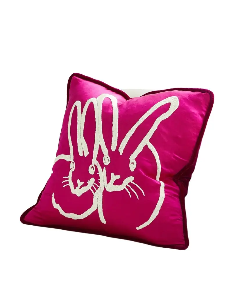 Hunt Slonem Hand-Embroidered Silk Bunny Pillow